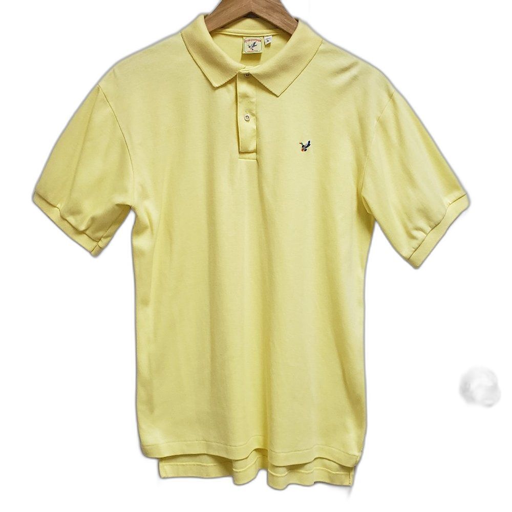 Flying Scotsman Shirt Mens Sz L Yellow Cotton Polo Short Slv Golf Office Casual